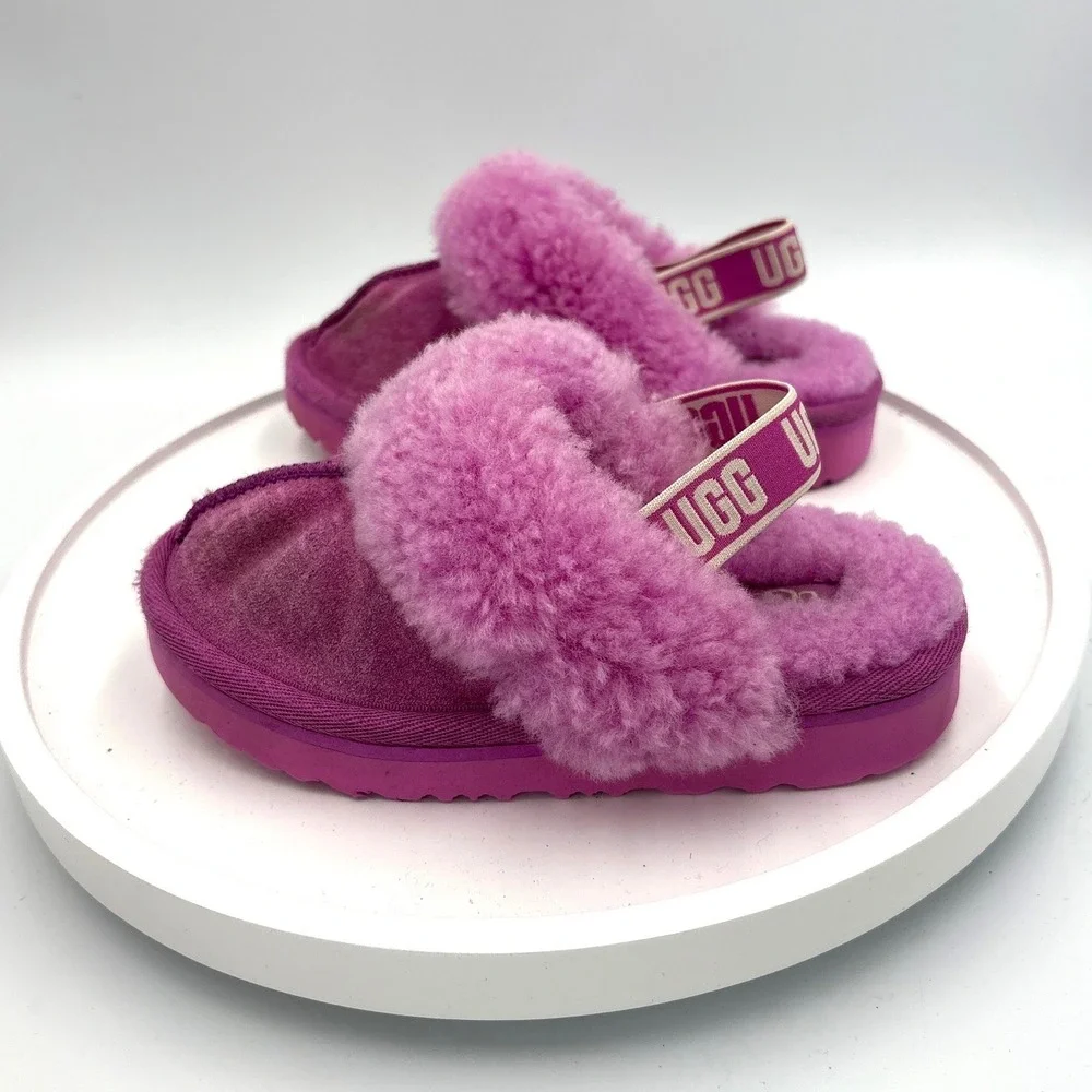 UGG Kids Fluff Yeah Slide Rock Rose Pink Sheepskin Slippers 1130330 Size 10T